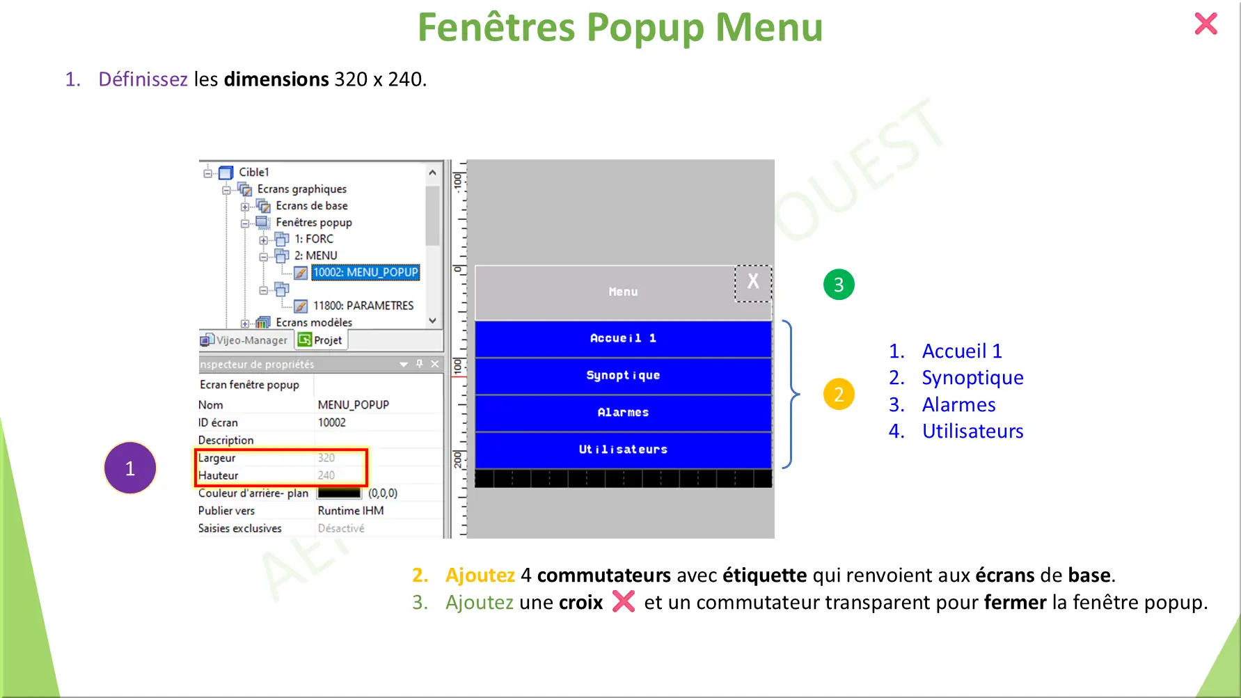 Fenêtres Popup Menu